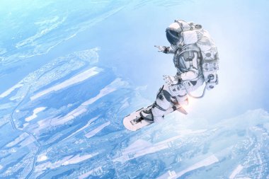 Yönetim Kurulu uçan üzerinde uzay adamı. Karışık teknik