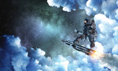 Yönetim Kurulu uçan üzerinde uzay adamı. Karışık teknik