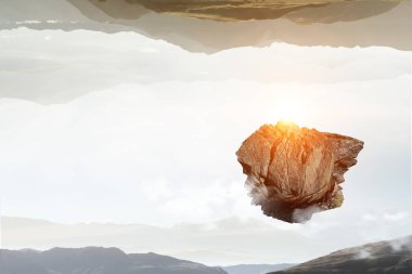 Taş gökyüzünde uçmak. Karışık teknik