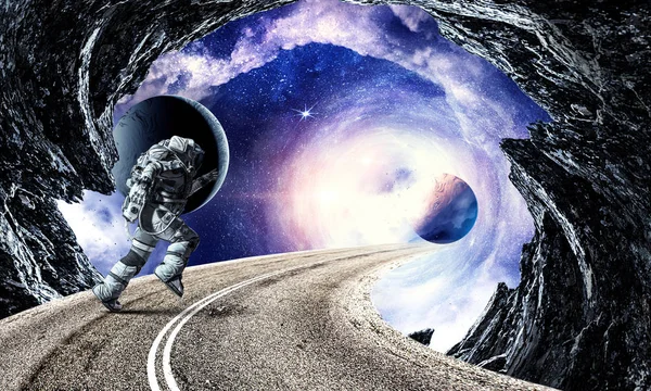 Kör spaceman och galaxy. Mixed media — Stockfoto