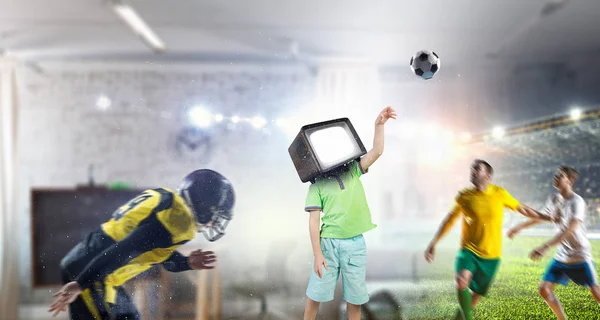 TV addicted children. Mixed media — Stock Photo, Image