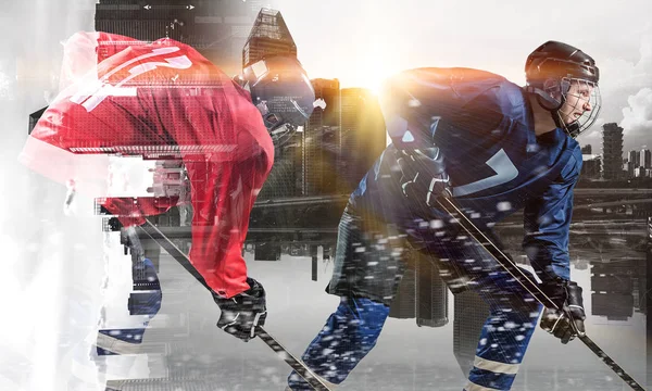 Hockey players on ice. Mixed media — Stock Photo, Image