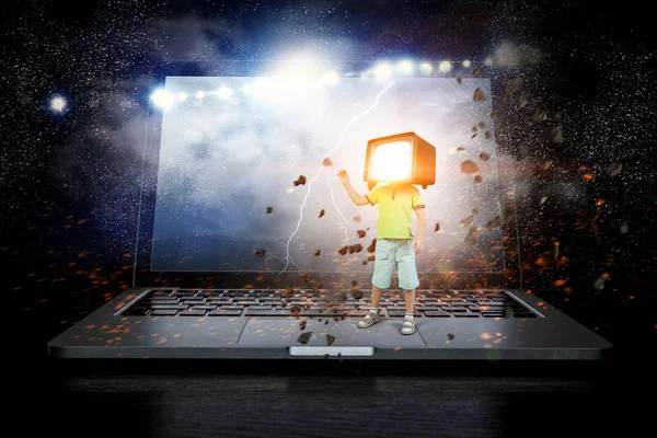 TV addicted children. Mixed media — Stock Photo, Image