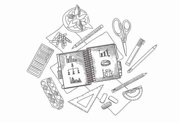 Narysowanych obrazu tabela pracy z obiektami — Zdjęcie stockowe