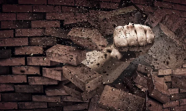 Hand breaking through the wall. Mixed media — Stock Photo, Image