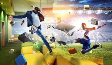 Sanal kasklı Afrikalı adam. Karışık ortam