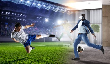 Sanal kasklı Afrikalı adam. Karışık ortam