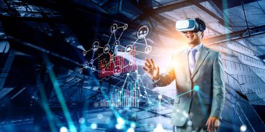 Sanal maskeli işadamı. Karışık ortam