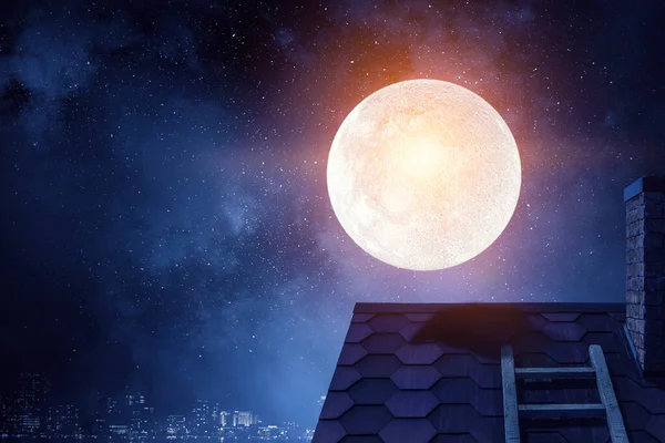 Full moon background . Mixed media — Stockfoto