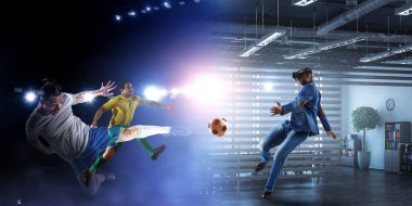 Sanal kasklı Afrikalı adam. Karışık ortam