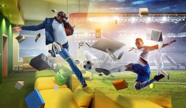 Sanal kasklı Afrikalı adam. Karışık ortam