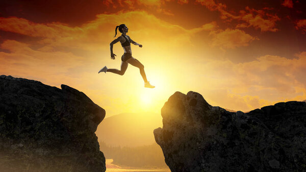 Бегунья преодолевает трудности. Смешанные медиа
