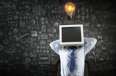 Başlı iş adamı izlemek. Karışık teknik