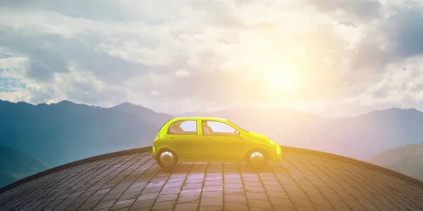 Yeşil oyuncak araba. Karışık ortam — Stok fotoğraf