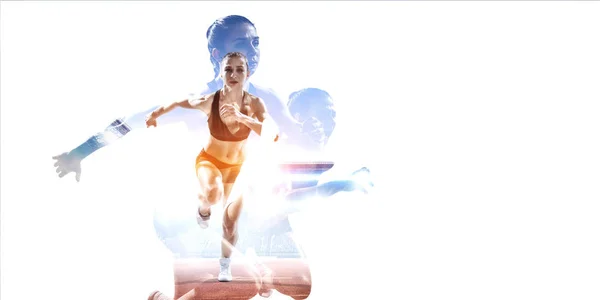 सफेद पर एथलीट महिला। मिश्रित मीडिया — स्टॉक फ़ोटो, इमेज