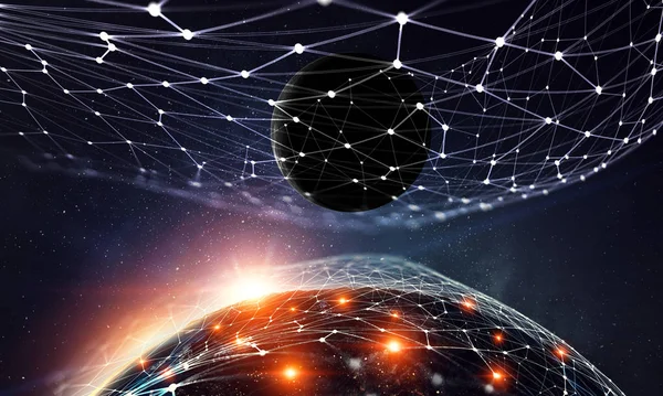 Küresel bağlantı ve ağ kurma. 3d oluşturma — Stok fotoğraf