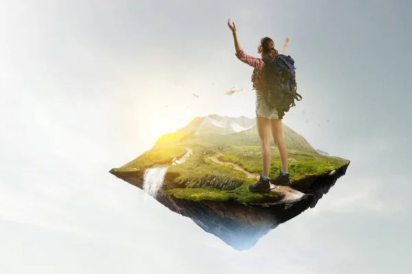 Wandelen of trekking concept. Mixed media — Stockfoto