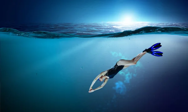 Nadador en aletas. Medios mixtos —  Fotos de Stock
