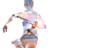 Beyaz atlet kadın. Karışık ortam