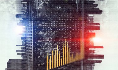 İş şehir arka plan. Karışık teknik