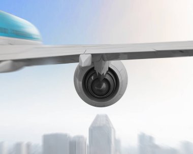 Uçağın gökyüzünde kapatın. Karışık teknik