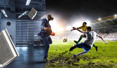 Sanal kasklı Afrikalı adam. Karışık ortam