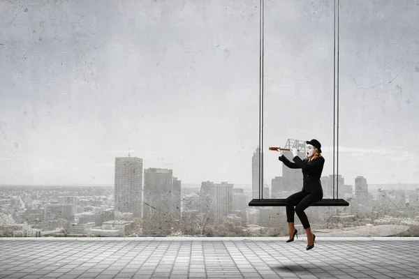 Young woman mime. Mixed media — Stock Photo, Image