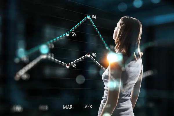 Affärskvinna beröringslinje diagram. Blandade medier — Stockfoto