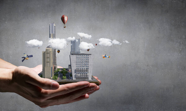 Urban construction development. Mixed media