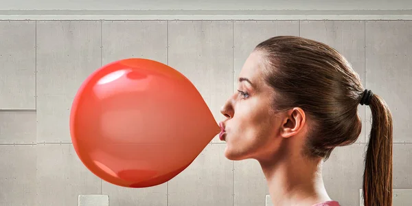 Girl chewing gum . Mixed media — Stock Photo, Image