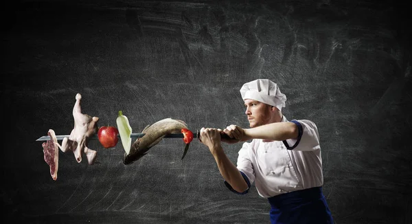 Le encanta cocinar. Medios mixtos —  Fotos de Stock