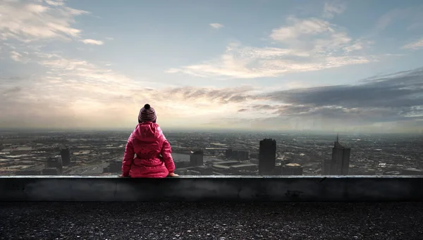 Child dreaming alone. Mixed media — Stock Photo, Image