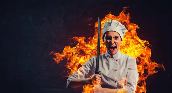 He is crazy about cooking. Mixed media — Stock Photo, Image