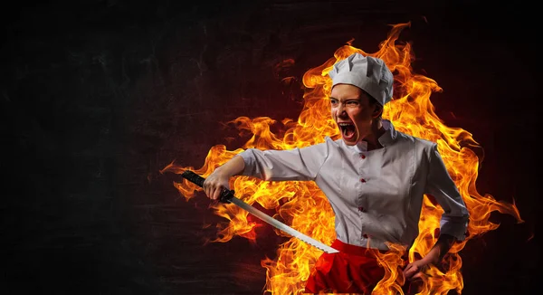 He is crazy about cooking. Mixed media — Stock Photo, Image