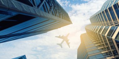 Business City 'nin üstündeki uçak. Karışık ortam