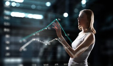 İş kadını dokunmatik çizelgesi. Karışık ortam