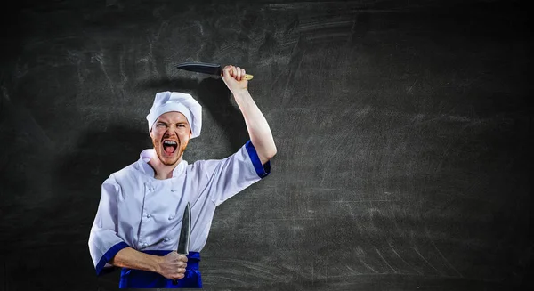 Hij is gek op koken. Gemengde media — Stockfoto