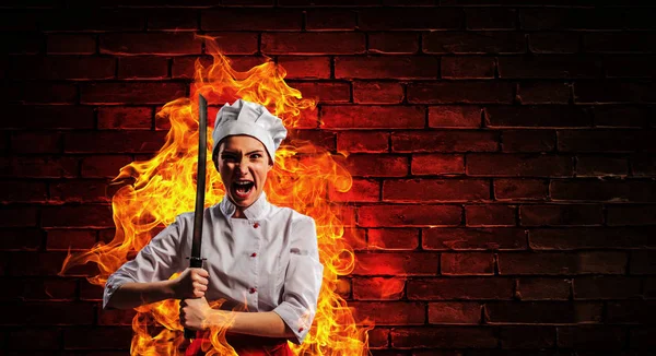 He is crazy about cooking. Mixed media — Stock Photo, Image