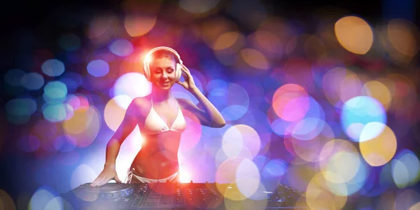 Cute dj woman. Mixed media — Stock Photo, Image