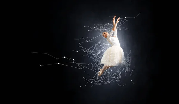 Ballerina and digital grid . Mixed media — Stock Photo, Image