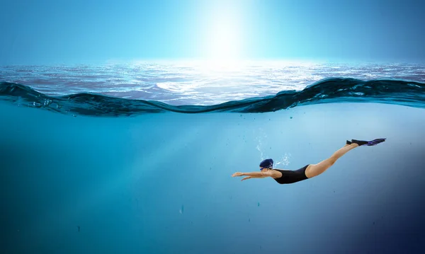 Swimmer in flippers. Mixed media — Stock Photo, Image