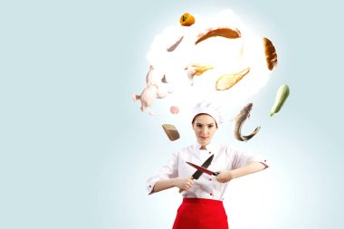 O, yemek pişirmeye deli oluyor. Karışık ortam