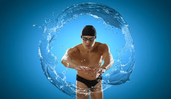 Schwimmer bei Wettkämpfen. Gemischte Medien — Stockfoto