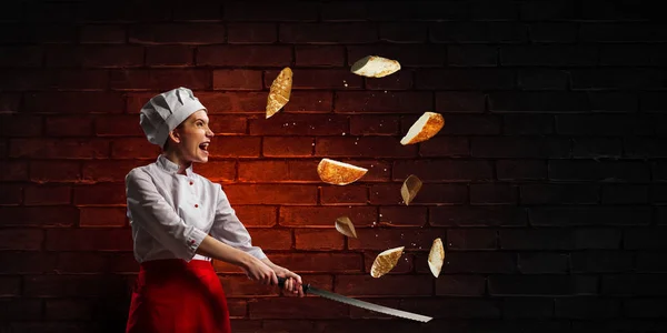 He is crazy about cooking. Mixed media — Stock Photo, Image