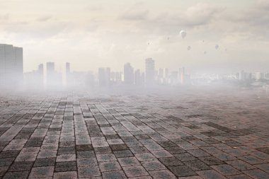 Sisli modern şehir. Karışık teknik