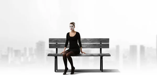 Young woman mime. Mixed media — Stock Photo, Image