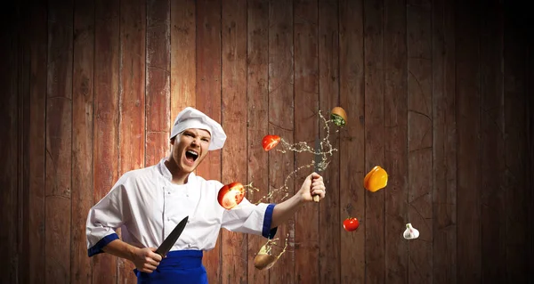 Han är galen i matlagning. Blandade medier — Stockfoto