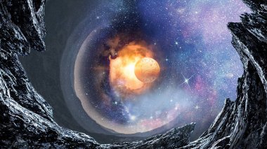 Uzay gezegenleri ve nebula. Karışık ortam