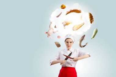 O, yemek pişirmeye deli oluyor. Karışık ortam