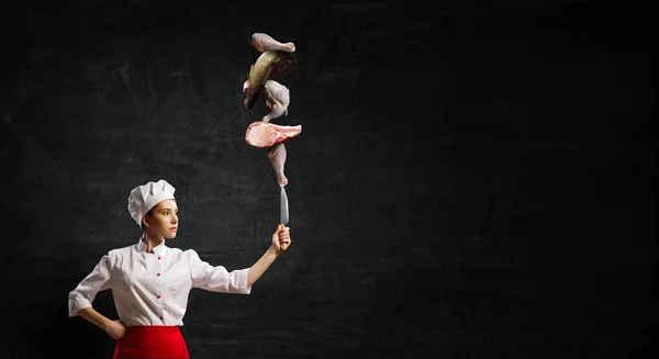 He is crazy about cooking. Mixed media — Stock Photo, Image